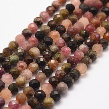 ARRICRAFT Natural Tourmaline Bead Strands, Faceted, Round, 6mm, Hole: 1mm, about 63pcs/strand, 15.6 inches