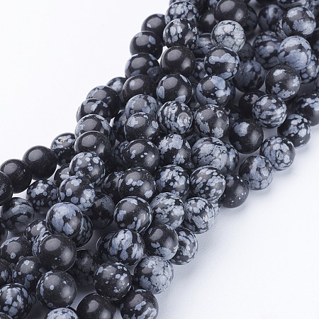 ARRICRAFT Natural Snowflake Obsidian Beads Strands, Round, 8mm