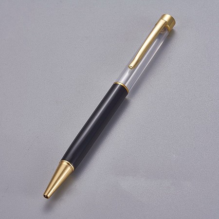 ARRICRAFT Creative Empty Tube Black Ink Ballpoint Pens, for DIY Glitter Epoxy Resin Crystal Ballpoint Pen Herbarium Pen Making, Golden, Black, 140x10mm