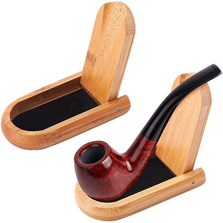 OLYCRAFT 2pcs Wooden Pipe Stand Bamboo Foldable Pipe Stand with Velvet Tobacco Pipe Holder Wood Smoking Pipe Holder Cigar Holder for Single Pipe Decorative Display Fathers' Day Gift