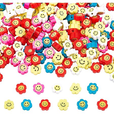 NBEADS About 300 Pcs Polymer Clay Beads, Flower with Smile Handmade Polymer Clay Spacer Beads Soft Pot Colours Beads Crafts Accessories for DIY Jewelry Making, Hole: 1.2mm(0.05 inch)