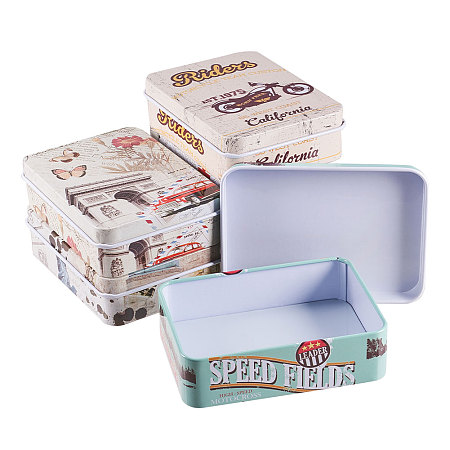 Honeyhandy BENECREAT Mini Cute Tinplate Storage Box, Jewelry Box, Candy Box, Rectangle, Mixed Color, 9.5x6.9x2.6cm, 6pcs/set