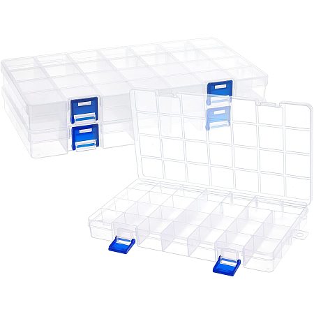 PandaHall Elite 3 Pack Plastic Organizer Box, 28 Grids Bead Organizer with Dividers Adjustable Clear Plastic Bead Case Storage Container for Jewelry Beads Earring Fishing Hook Small Accessories