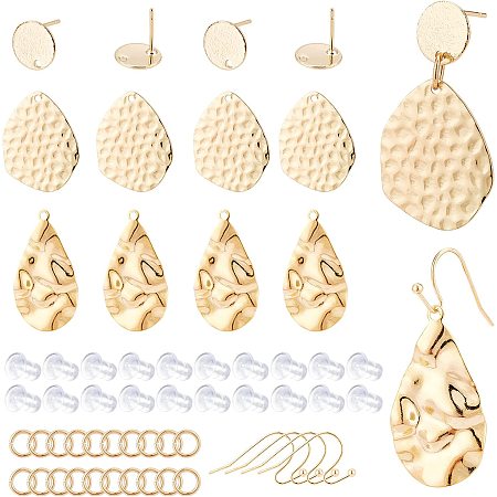 BENECREAT 86pcs Jewelry Making Kits, Incluede 8pcs 18K Gold Plated Nuggets Teardrop Pendants 4pcs Stud Earring 4pcs Earring Hooks 20pcs Jump Rings 50pcs Ear Nuts