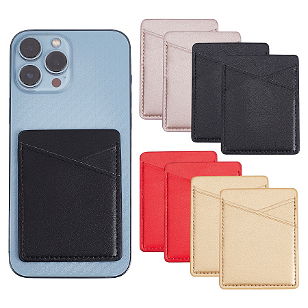 CRASPIRE 8pcs Phone Card Holder 4 Colors Self Adhesive Phone Card Pocket PU Leather Cell Phone Card Case Pouch Stick On Wallet Sleeve RFID Card ID Credit Card ATM Card