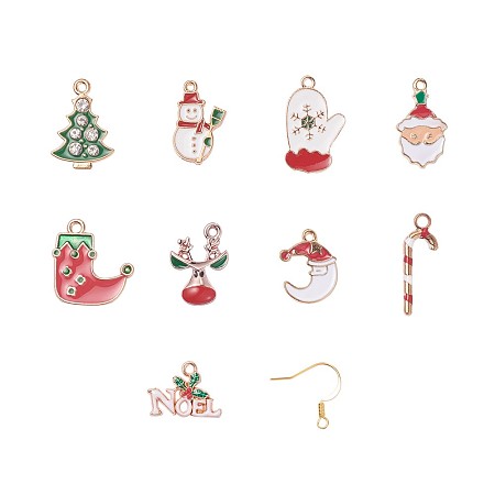 Christmas Theme DIY Earring Making, with Alloy Enamel Pendants and Brass Earring Hooks, Mixed Color