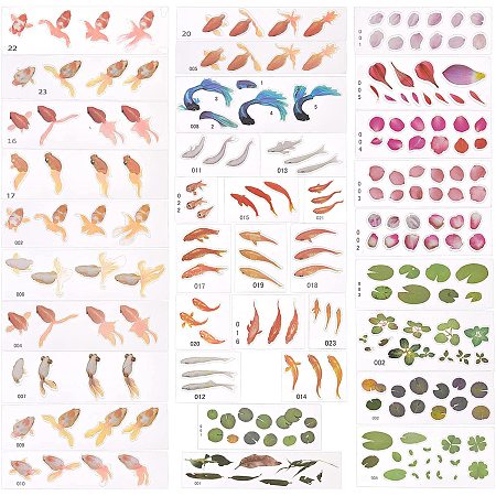 OLYCRAFT 37 Sheets 3D Goldfish Film Stickers Koi Pond Painting Stickers Goldfish Lotus Leaf Resin Stickers Transparent Resin Decorate Stickers for Resin Craft Art