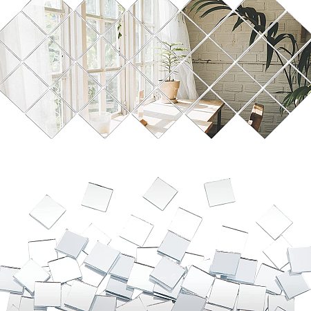 PandaHall Elite 300pcs Glass Mirror Tiles 10x10mm Self-Adhesive Mini Square Mirror Tiles Decorative Mosaic Tiles for Home Decoration Art Crafts Jewelry Making, Clear