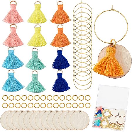 SUNNYCLUE 1 Box 30Pcs 6 Colors Wooden Wine Glass Charms Tassel Drink Charm Golden Glass Rings Tags Identifier Glasses Wood DIY Drinks Marker Tag for Gifts Wedding Gathering Decorations Party Favors
