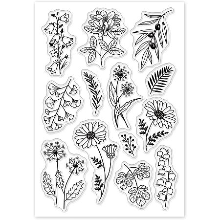 GLOBLELAND Spring Flower Clear Stamps Transparent Silicone Stamp Seal for Card Making Decoration and DIY Scrapbooking