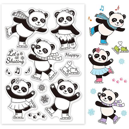 GLOBLELAND Pandas Silicone Clear Stamps Animals Oriental Style Transparent Stamps for Holiday Greeting Cards Making DIY Scrapbooking Photo Album Decoration Paper Craft