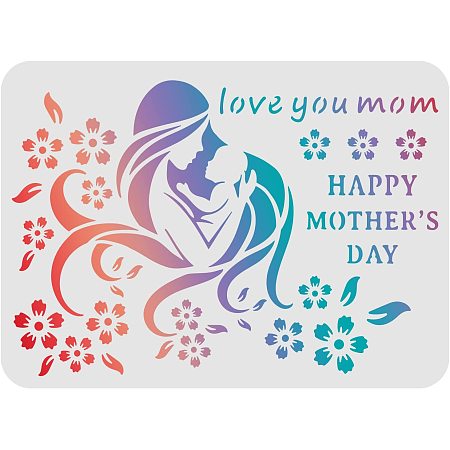 FINGERINSPIRE Happy Mother's Day Stencils 11.6x8.3inch Mother Holding Child and Carnation Pattern Decoration Stencils Love You Mom Drawing Stencil for Painting on Wood, Floor, Wall, Fabric