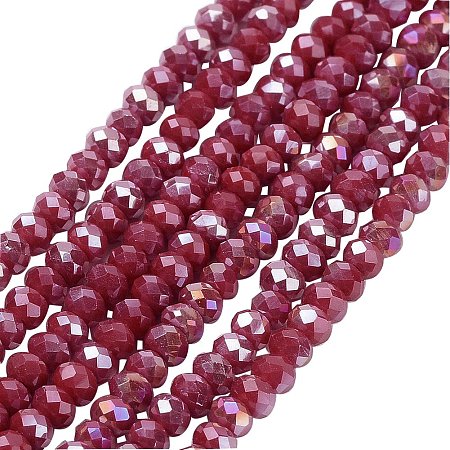 NBEADS 10 Strands AB Color Plated Imitation Jade Faceted Abacus DarkRed Electroplate Glass Beads Strands with 3x2mm,Hole: 0.5mm,about 200pcs/strand