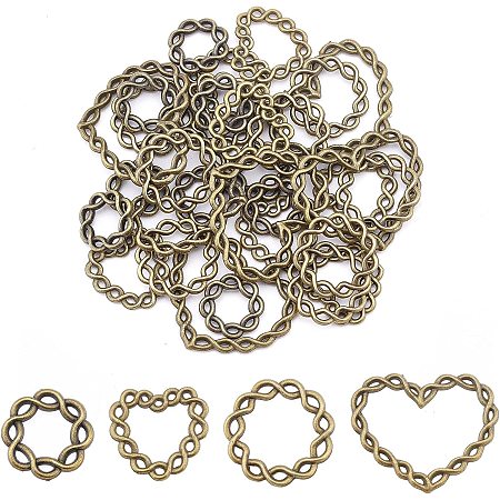 ARRICRAFT 80 Pcs Charms Links Rings, Alloy Twist Linking Rings Round & Heart Filigree Charm Connectors for DIY Earrings Headwear Necklace Jewelry Making