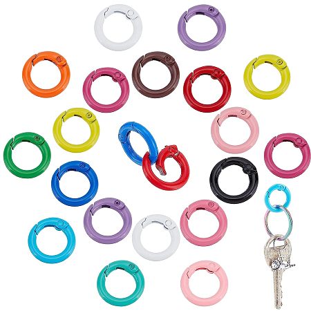 PandaHall Elite 30pcs 15 Colors Spring O Rings, 20mm Spring Ring Clasp O Rings Round Keychain Key Ring Clips Snap Clip Hook Trigger Spring Keyring Buckle for Keychains Bag Purse Handbag Collars Bags