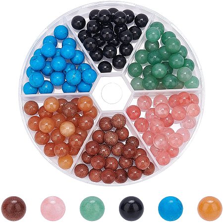 Arricraft 130 Pcs Undrilled Gemstone Beads 8mm, Natural & Synthetic Stone Beads, Polished Rock Beads for Jewelry Making