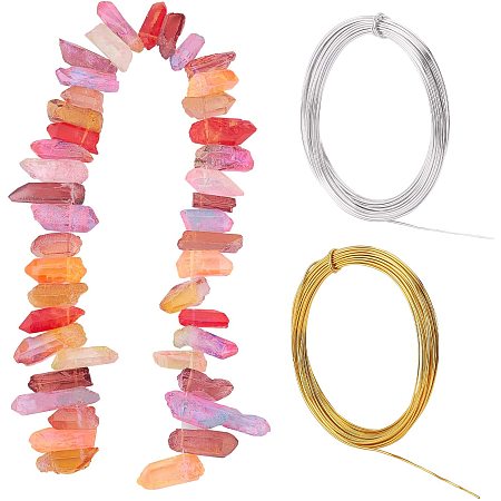 PH PandaHall Natural Crystal Quartz 15 inch Nugget Gemstone Beads Stone with Golden Silver Aluminum Wire for Wire Wrap Point Chakra Pendant Making