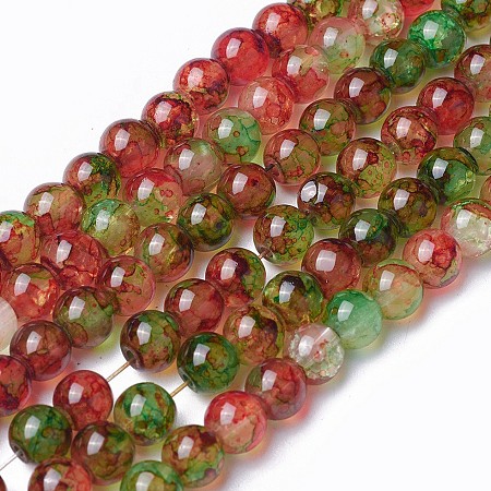 Honeyhandy Spray Painted Glass Beads Strands, Round, Colorful, 6~6.5mm, Hole: 1mm, about 137pcs/strand, 31.8 inch(81cm)