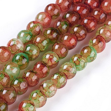 Honeyhandy Spray Painted Glass Beads Strands, Round, Colorful, 8~8.5mm, Hole: 1.5mm, about 100pcs/strand, 31.1 inch(79cm)