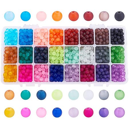 Arricraft 1560pcs 24 Color Frosted Glass Beads for Jewelry Making, 6mm Candy Color Frosted Beads Bulk for Necklace Bracelets Making