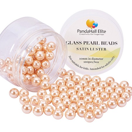 PandaHall Elite 10mm Dark Orange Glass Pearl Tiny Satin Luster Round Loose Pearl Beads for Jewelry Making, about 100pcs/box