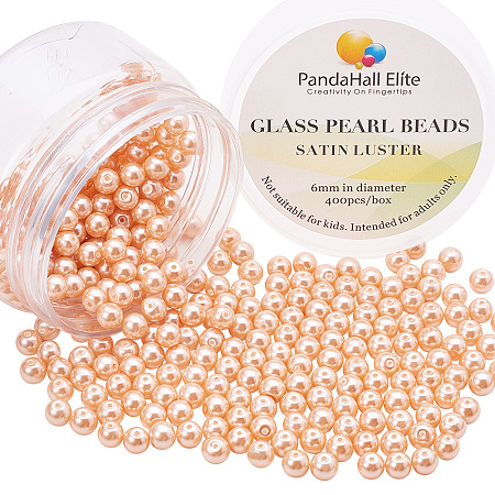 PandaHall Elite 6mm Anti-flash Dark Orange Glass Pearls Tiny Satin Luster Round Loose Pearl Beads for Jewelry Making, about 400pcs/box