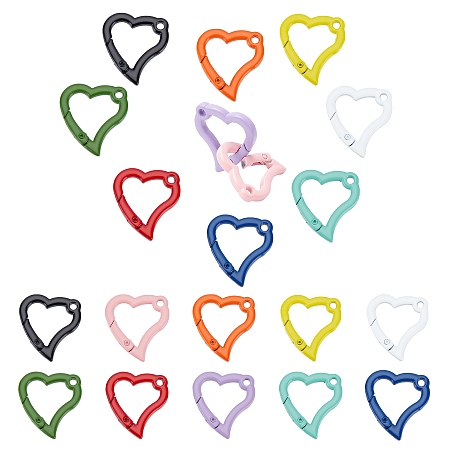 PandaHall Elite 20pcs 10 Colors Heart Keychain Clasp Snap-On Keychain Ring Hook Alloy Key Rings Trigger Buckles for Bracelet Bangle Keychain Handbag Shoulder Bag Lanyards Jewelry Findings, 1.2x1.1