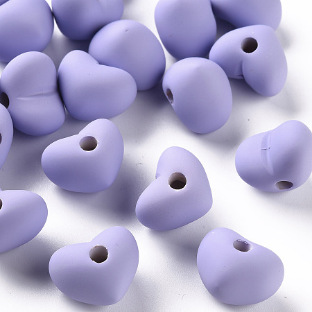 ARRICRAFT Acrylic Beads, Rubberized Style, Half Drilled Beads, Heart, Lilac, 14.5x18.5x13.5mm, Hole: 3.5mm