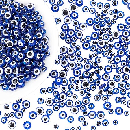 NBEADS 600 Pcs Evil Eye Beads, 3 Sizes Evil Eye Charms Blue Flat Round Handmade Evil Eye Resin Beads Charms Spacer Beads for Jewelry Making DIY Necklace Bracelet Earring Crafts
