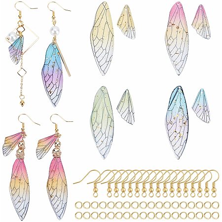 PandaHall Elite Earring Making Kit, 4 Pairs Butterfly Wing Drop Earrings Butterfly Dangle Earrings with 50pcs Brass Earring Hooks 100pcs 6mm Open Jump Rings for Earring Jewelry DIY Craft Making
