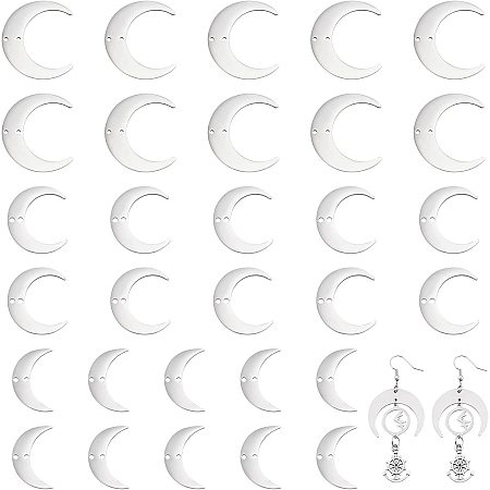 CHGCRAFT 30Pcs 3 Size 201 Stainless Steel Lunar Charms Connectors Links Double Holes Silver Crescent Lunar Pendant Link for DIY Bracelet Earring Necklace Keychain Jewelry Crafts Making