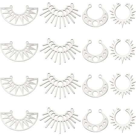 DICOSMETIC 16Pcs 4 Style Moon Star Laser Cut Pendants Gear Link Charm Half Round with Sunlight Connectors Links Connectors Charm Stainless Steel Hollow Charms for DIY Crafting Bracelet Jewelry Making