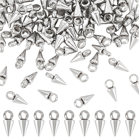 DICOSMETIC 100Pcs Cone Spike Charm Tibetan Style Charm Large Hole Cone Charm Long Bullet Spike Charm Cone Shape Stainless Steel Charm for DIY Necklace Bracelet Jewelry Making and Craft, Hole: 1.8~2mm