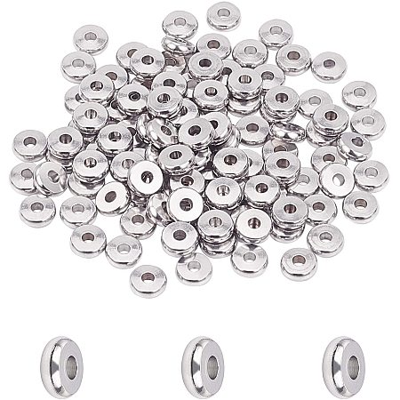 UNICRAFTALE About 500pcs 6mm 304 Stainless Steel Bead Spacers 2mm Hole Flat Round Loose Bead Small Hole Finding Beads for Bracelet Jewelry Making