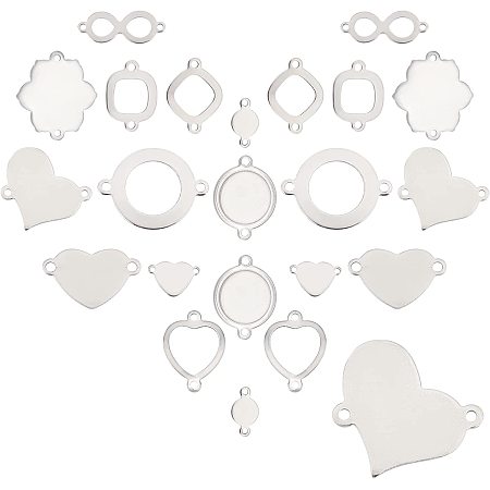 SUNNYCLUE 1 Box 44Pcs 11 Styles Stainless Steel Connector Charms Heart Flower Flat Round Link Charm Pendants Jewellery Links Accessories for DIY Earring Necklace Jewellery Making