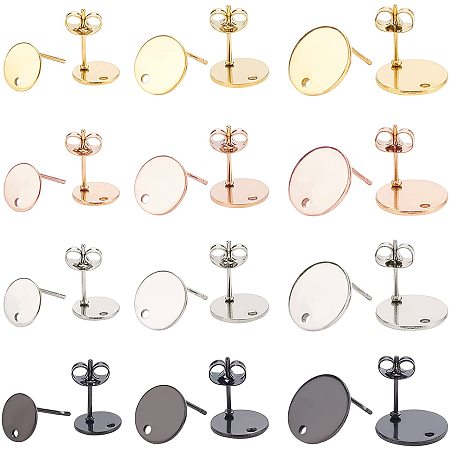 UNICRAFTALE 48pcs 4 Colors Stainless Steel Stud Earring Hypoallergenic Stud Earring Findings 8/10/12mm Flat Round Stud Earring with Loop and Flat Plate for Earring Jewelry Making