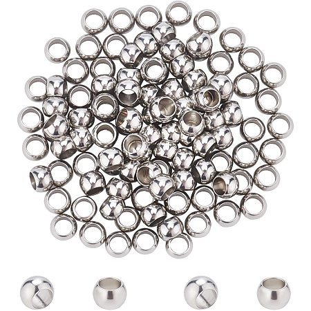 UNICRAFTALE About 100pcs Rondelle Smooth Metal Spacer Beads Stainless Steel Loose Beads Ball Beads for Jewelry Making with 2.5mm Hole Stainless Steel Color