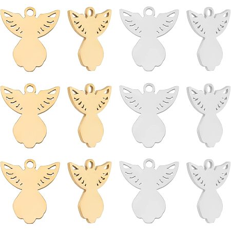 UNICRAFTALE 12Pcs 2 Colors Cute Fairy Pendants Fairy Charms Ion Plating 201 Stainless Steel Fairy Jewellery Making Charms 1.8mm Hole Necklace Pendants For Jewellery Making