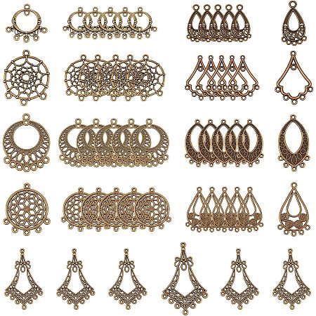 SUNNYCLUE 1 Box 54Pcs 9 Style Tibetan Earring Chandelier Connector Charms Findings Loops Jewelry Making Kit for Earring Drop and Charm Pendant, Antique Bronze