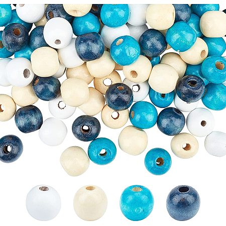 SUPERFINDINGS About 200Pcs 2 Size Natural Round Wooden Beads with 4mm Hole 4 Colors Ocean Style Wood Beads Round Spacer Wood Beads for DIY Crafts, Garlands, Jewelry Making, Holiday Decor