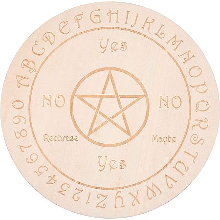 GORGECRAFT Patterns Texts Pendulum Board Wooden Divination Metaphysics Message Board Wood Carving Board Divination Witchcraft Altar Coaster Eco-Friendly Anti-Scalding Flat Round Shape 7.8inch