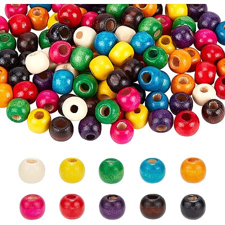 Pandahall Elite 300pcs 10 Colors Painted Wood Beads,10 mm Round Colored Wood Beads Colorful Wooden Beads Wooden Spacer Beads with 4mm Large Hole for Jewelry Making Braiding Macrame DIY Craft Project