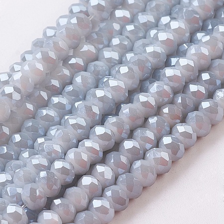 Imitation Jade Faceted Rondelle Electroplate Glass Bead Strands, WhiteSmoke, 3x2mm, Hole: 1mm; about 100pcs/strand, 10