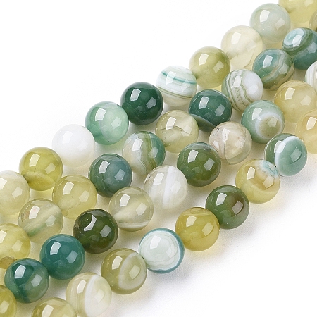 Natural Striped Agate/Banded Agate Beads Strands, Dyed & Heated, Round, Lawn Green, 8mm, Hole: 1.2mm, about 47pcs/strand, 14.96 inch(38cm)