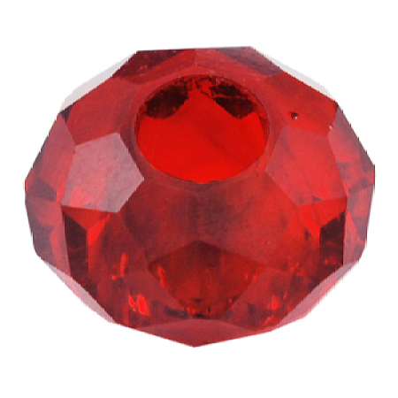 Honeyhandy Handmade Crystal European Beads, Large Hole Beads, Imitation Austrian, Rondelle, Dark Red, about 14mm in diameter, 8mm thick, hole: 5mm