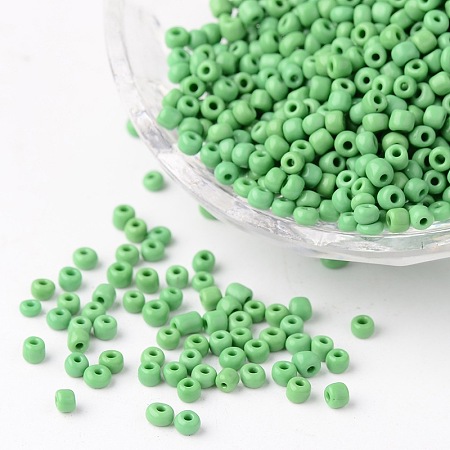 Honeyhandy 8/0 Opaque Colours Round Glass Seed Beads, Pale Green, Size: about 3mm in diameter, hole:1mm, about 1101pcs/50g
