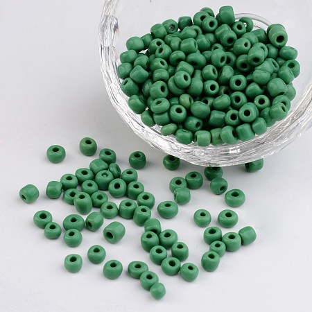 ARRICRAFT 6/0 Opaque Colours Round Glass Seed Beads, Pale Green, Size: about 4mm in diameter, hole:1.5mm, about 495pcs/50g