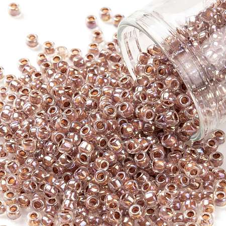 TOHO Round Seed Beads, Japanese Seed Beads, (1847) Light Terra Cotta Lined Crystal Rainbow, 8/0, 3mm, Hole: 1mm, about 220pcs/10g