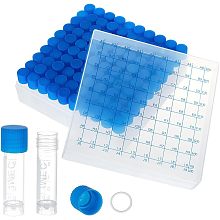 OLYCRAFT 100Pcs 1.8ml Cryo Tubes Plastic Vials with Screw Caps Small Sample Tubes Test Tubes with Storage Box Plastic Freezing Tubes Clear Vial Blue Seal Cap Container for Lab Supplies