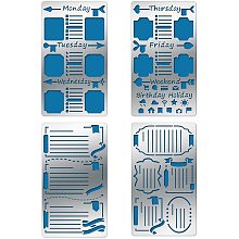 BENECREAT 4PCS 4x7 Inch Diary Template Theme Metal Stencils 4 Style Steel Stencil Template for Wood Carving, Drawings and Woodburning, Engraving and Scrapbooking Project